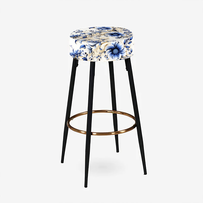 Ensemble de 2 tabourets de bar ornementaux bleu à motif victorien victorien II