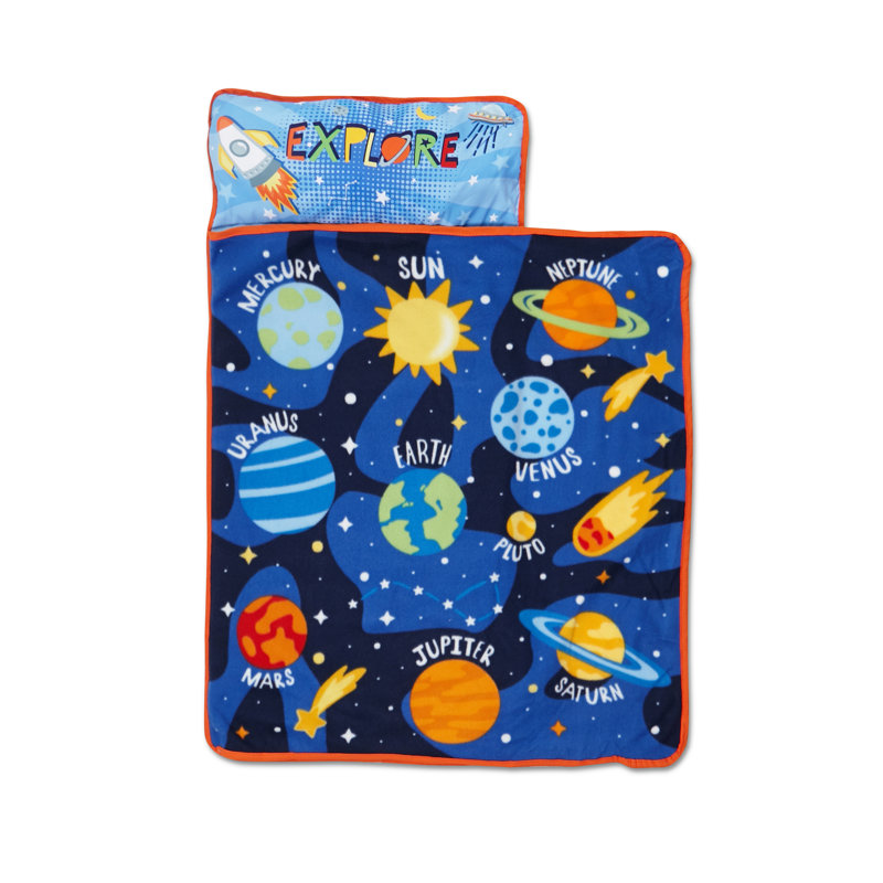  Planets Outer Space Toddler Nap Mat - Includes Attached Pillow and Fleece Blanket