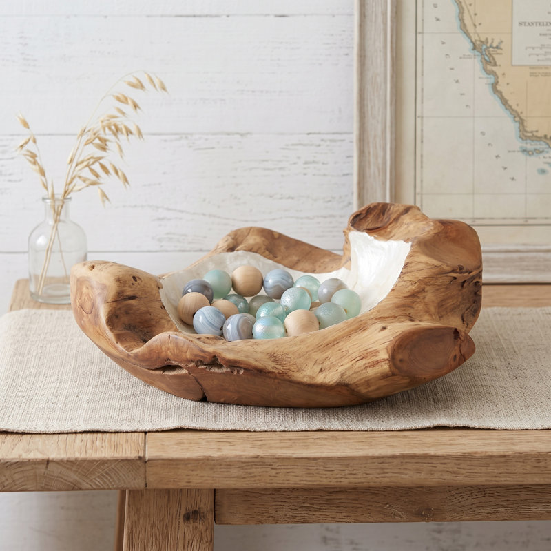 Bol en bois de teck Capiz Modern Sculptural Edge Modern
