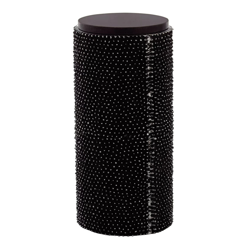 Round Black Antique Stone and Metal Accent Table