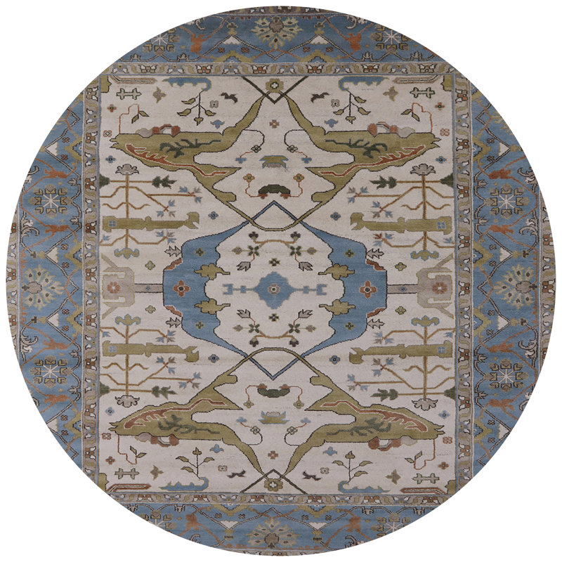 Tapis oriental beige / bleu, Rond 8 pi