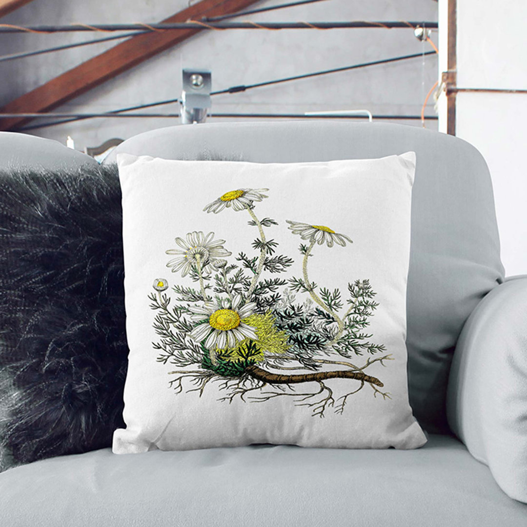 Chamomile Flowers Illustration Cushion with Filling