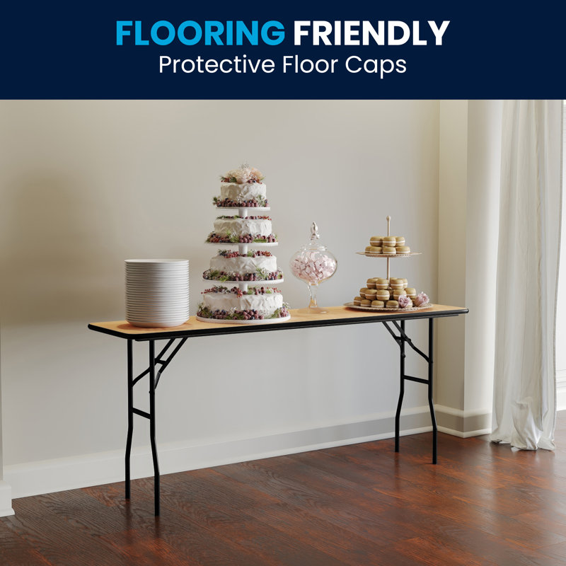 6-Foot Natural Wood Folding Training Table with Black Steel Legs