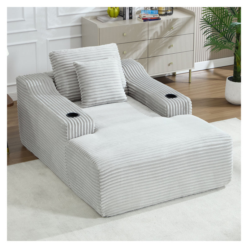 Méridienne surdimensionnée en velours côtelé de 67 pouces avec canapé-lit convertible avec accoudoirs larges de 9,9 po, siège profond et deux coussins moelleux pour le salon, gris clair, aucun assemblage requis