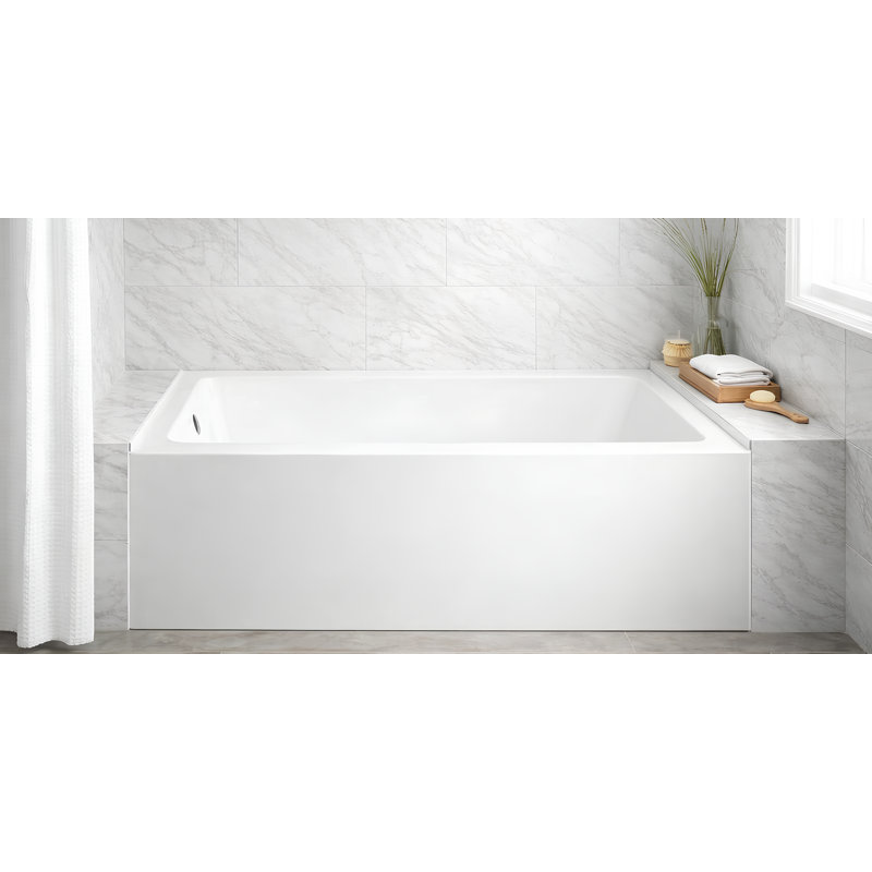 Condris Oasis 60" x 32" Acrylic Alcove Soaking Bathtub – Left/Right Drain Optional, Anti-Slip, White, Left