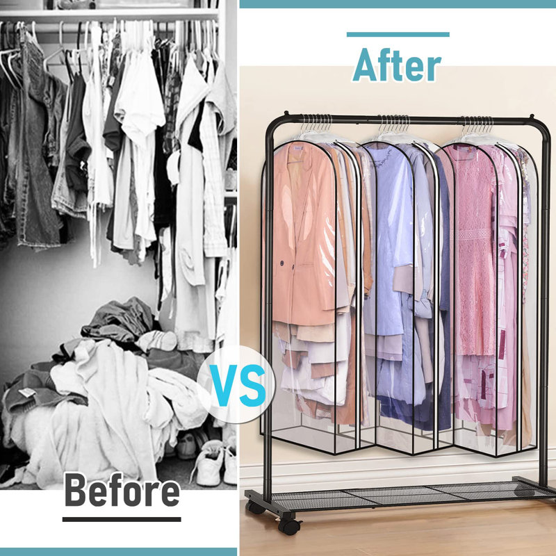 Clear 50" Gusseted Garment Bags with Side Zipper, Set of 3