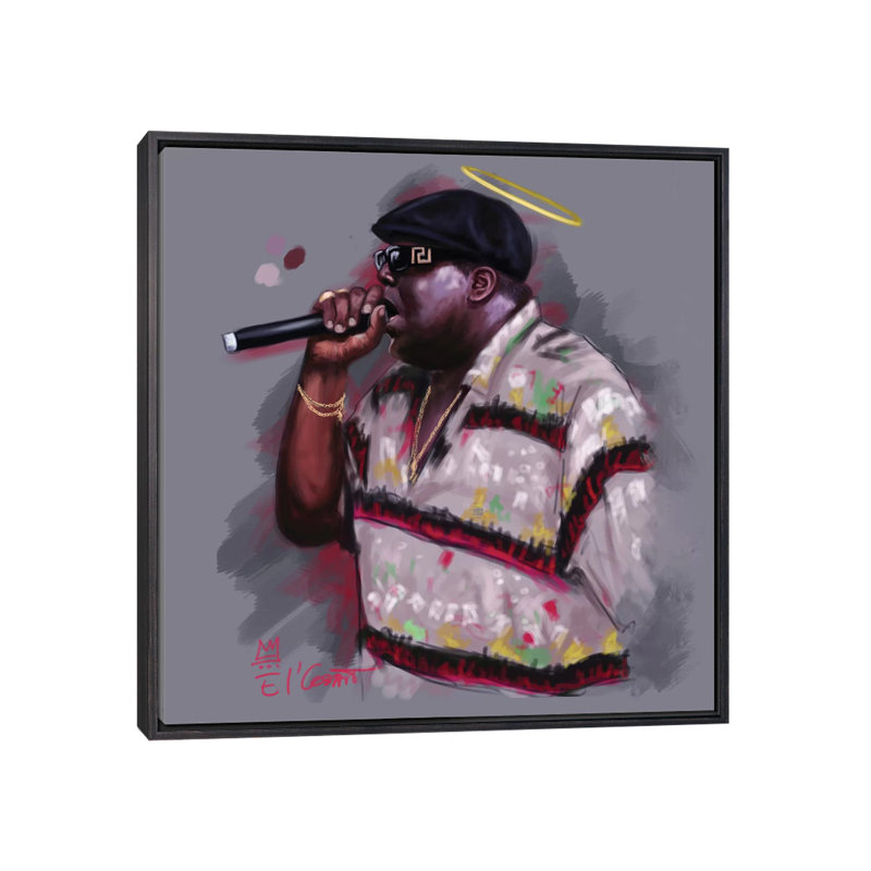 «Biggie» par El'cesart - impression, Cadre noir vieilli, H 18 po x l 18 po x 1,5 po
