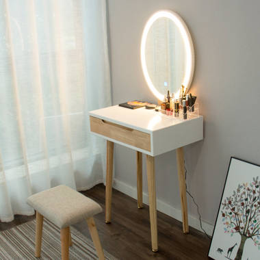 farve hit Besætte Wade Logan® Leicester Vanity Table Set with Adjustable Brightness Mirror  and Cushioned Stool & Reviews | Wayfair