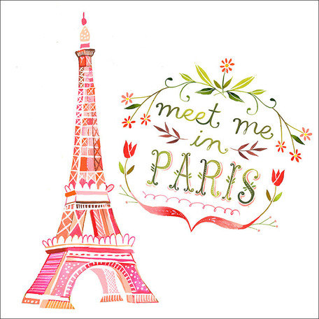 «Meet Me In Paris» par Katie Daisy, impression sur toile tendue encadrée, H 24 po x l 24 po