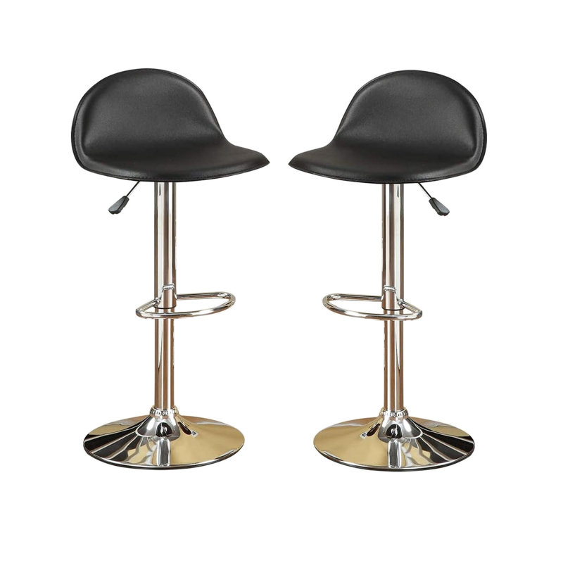 Tabouret contemporain noir rembourré avec pieds réglables et base en similicuir