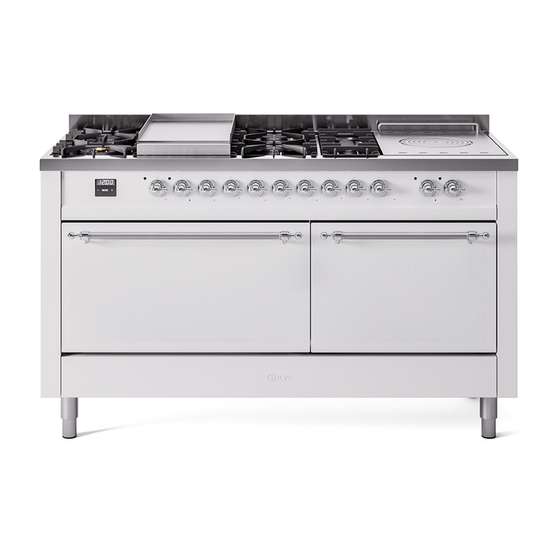 ILVE Nostalgie II 60 in Dual Fuel Range, 7 Burner, Griddle, Frenchtop, Liquid Propane, Burgundy Red/Burnished