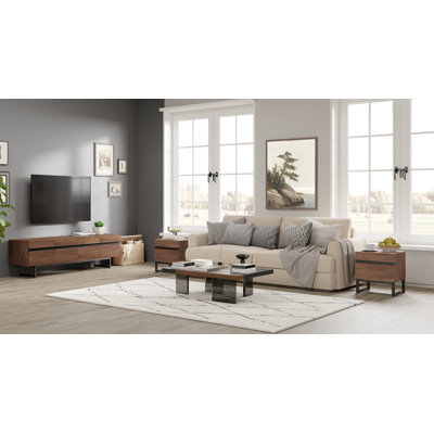 Atkinson Modern Living Room Table Sets Of 3, TV Stand With Storage Cabinet And 2 End Table Set With Drawers For Living Room, TV Entertainment Center, Console TV Table