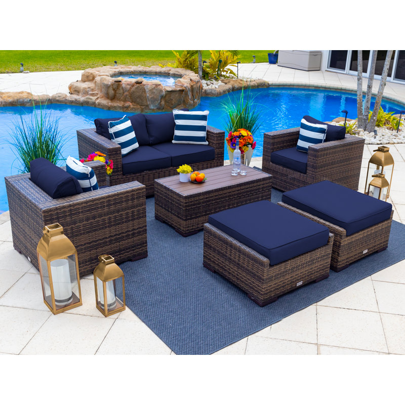 Tuscany Collection In Brown Wicker 14 - Person Patio Conversation Set with Cushions, Sunbrella Taupe