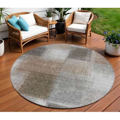 Tapis d'intérieur rond lavable abstrait 8 pi gris