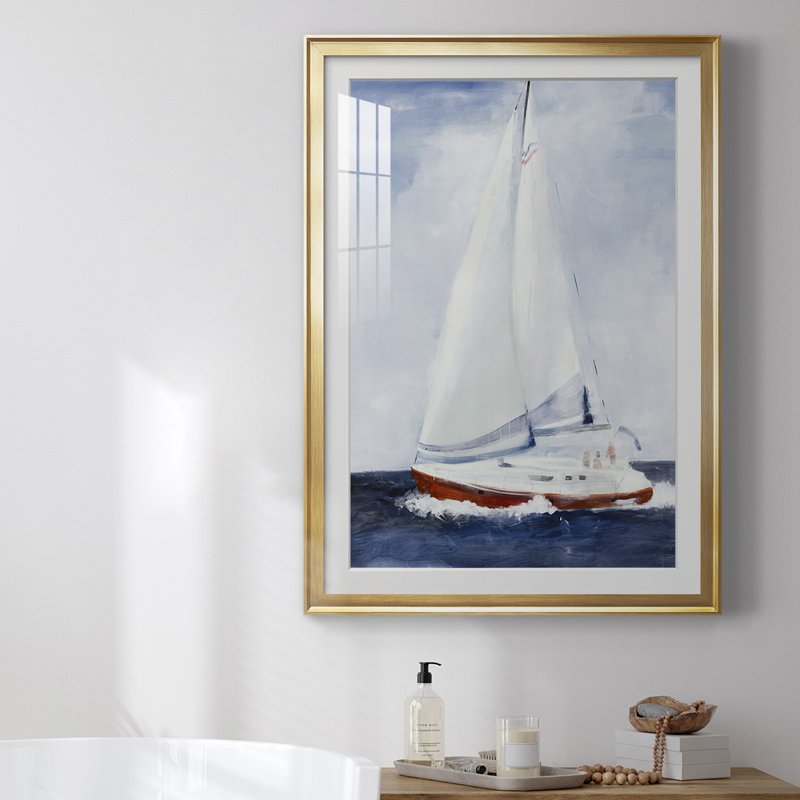 Bateau dans la mer, reproduction encadrée de qualité supérieure, Cadre doré, H 42,5 po x l 30,5 po x P 1 po