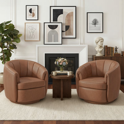 Fauteuil demi-tonneau pivotant en cuir véritable de 34 po de largeur (ensemble de 2)