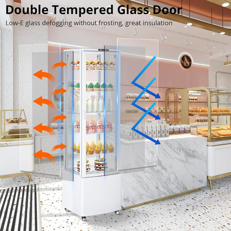10 Cu Ft Commercial Display Refrigerator, Glass Door Fridge with Wheels & LED