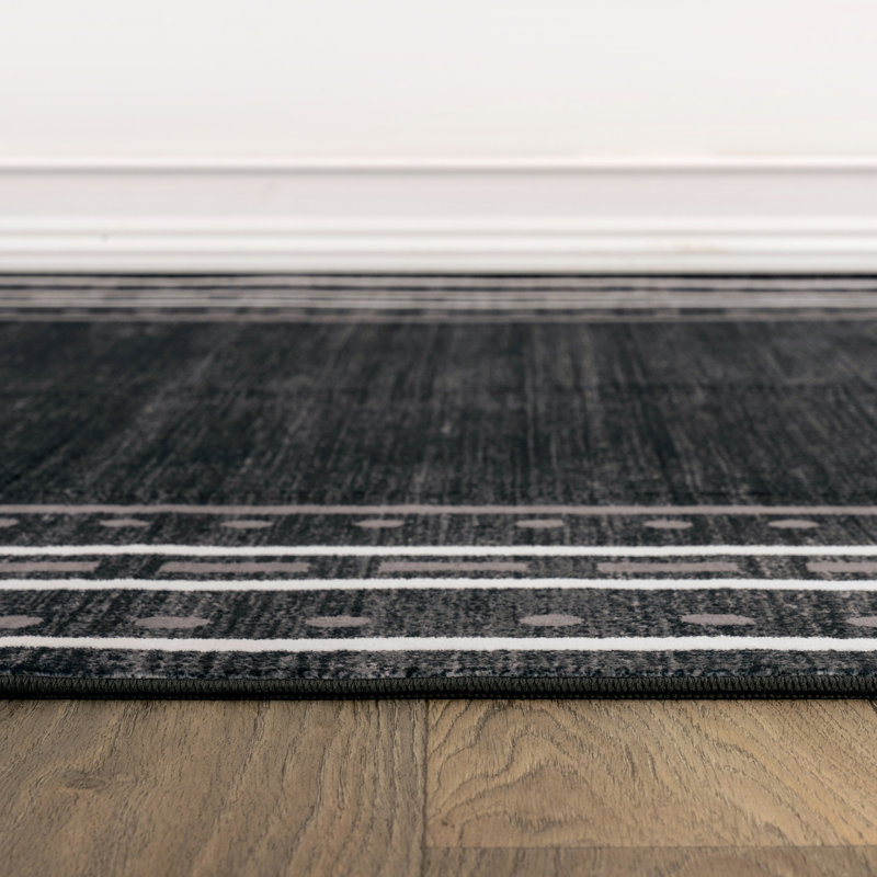 Tapis à bordure à pois noir/anthracite lavable à la machine avec envers antidérapant, 5 pi x 7 pi