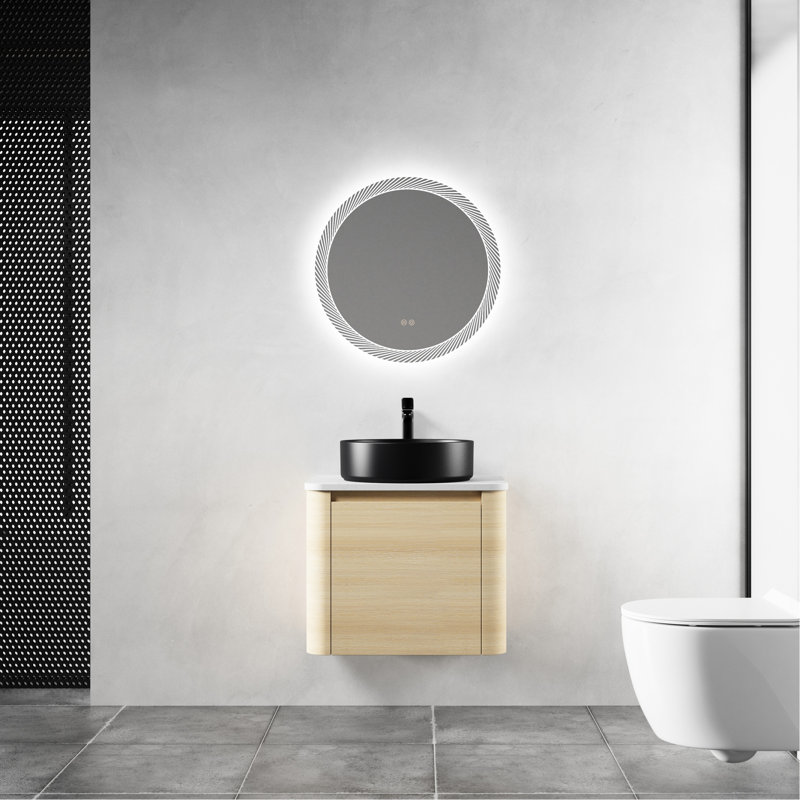 Meuble-lavabo de 24 po avec lavabo d'art en céramique, 1 porte à fermeture en douceur, Scratch et contreplaqué - Facile à nettoyer et à entretenir