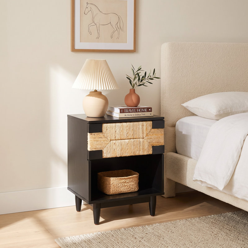 Aleja Banana Stem 1 Drawer 20" Nightstand, Black