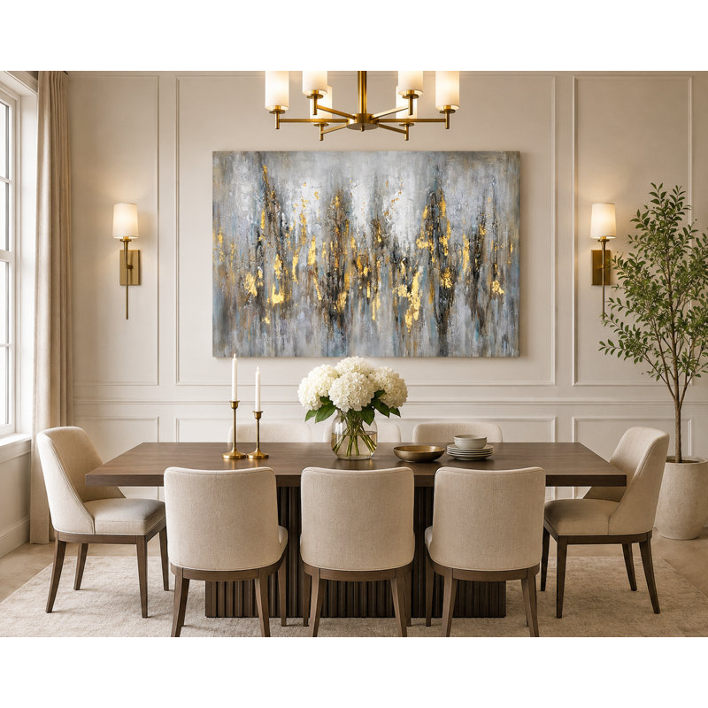 «Golden Reflections», art mural sur toile orné à la main, 36" H x 48" W