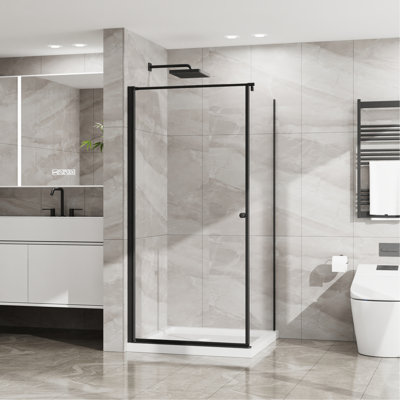 Shower Enclosure Frameless 36 In.D X 36 In. W X 72 In. H, Corner Shower Door With 1/4 In. Clear Tempered Glass, Pivot Opening, Black Finish