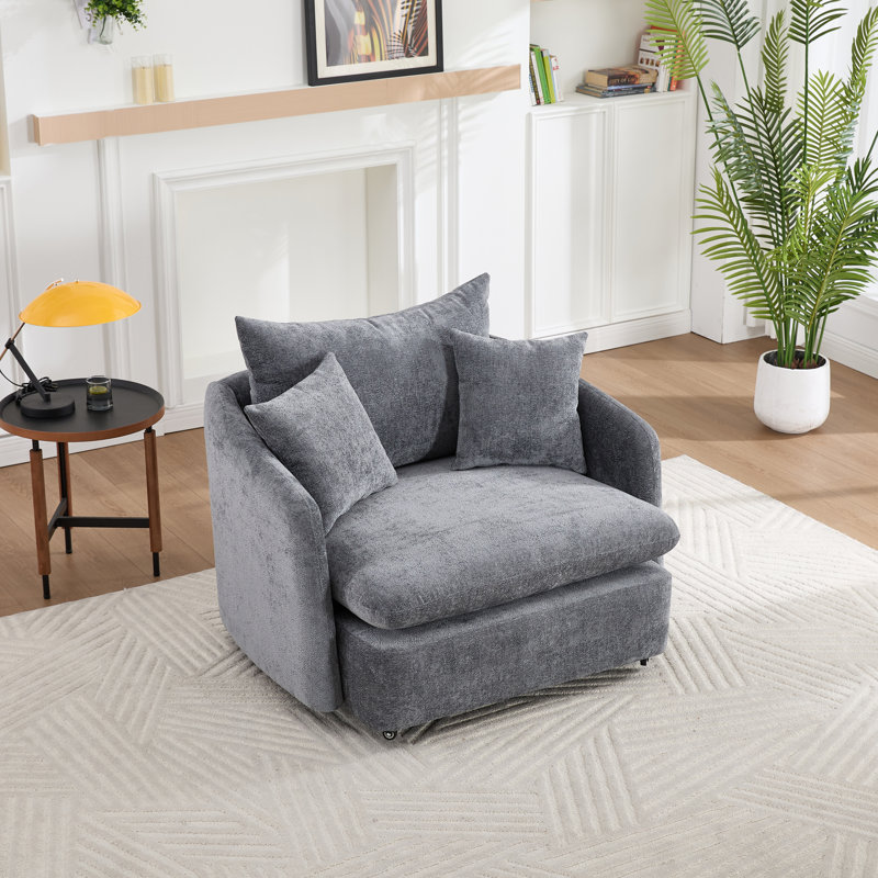 Modern 46.1" Swivel Chair Oversized Single Sofa Armchairs With 3 Pillows, Gray