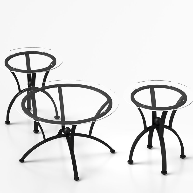 Table basse 3 pièces ronde en verre trempé et fonctionnelle pour espace de vie principal de style rétro