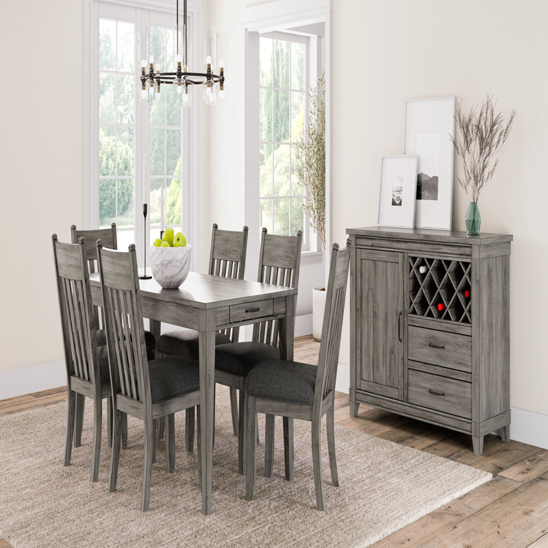 Table de salle à manger rustique gris avec deux tiroirs de rangement et rallonge