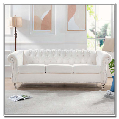 84.65" Rolled Arm Chesterfield 3 Seater Sofa