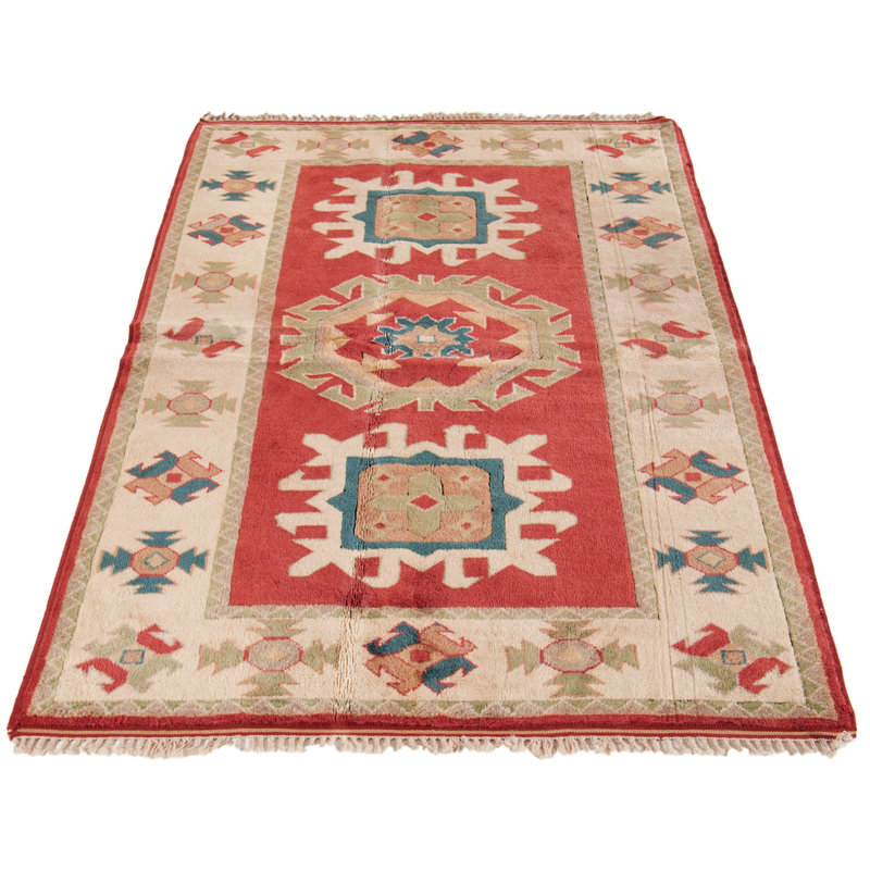 Tapis décoratif en laine rouge de conception unique 5 pi 5 po X 7 pi 8 po noué à la main New Age