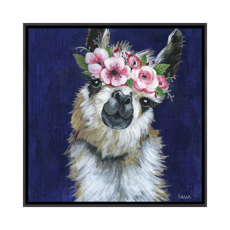 Lady Llama - reproduction d'art, H 26 po x l 26 po x P 1,5 po, Toile avec cadre noir patiné, Aucun mat