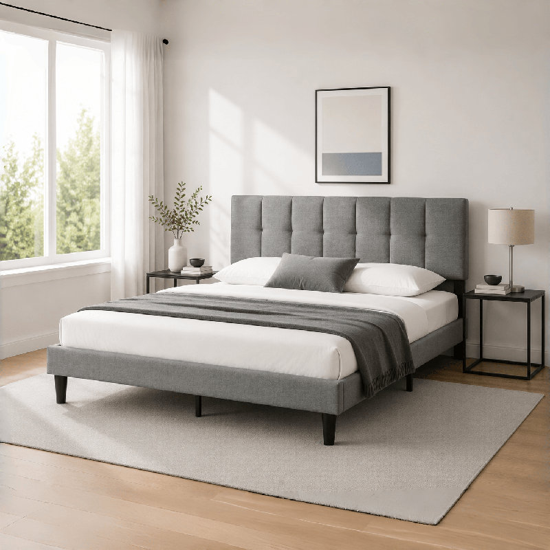 Dajai Upholstered Unfinished Platform Bed, Light Gray, King