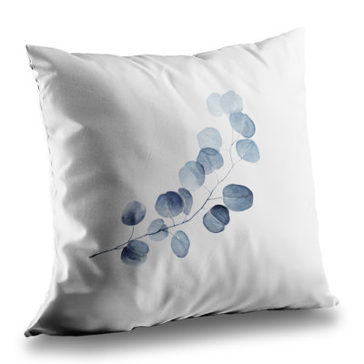 A branch of eucalyptus - Scandinavian Blue throw pillow – Poly Twill Throw Pillow with Insert, Double-Sided Print