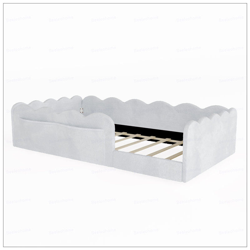 Lit simple tapissier sur pied, Gris clair