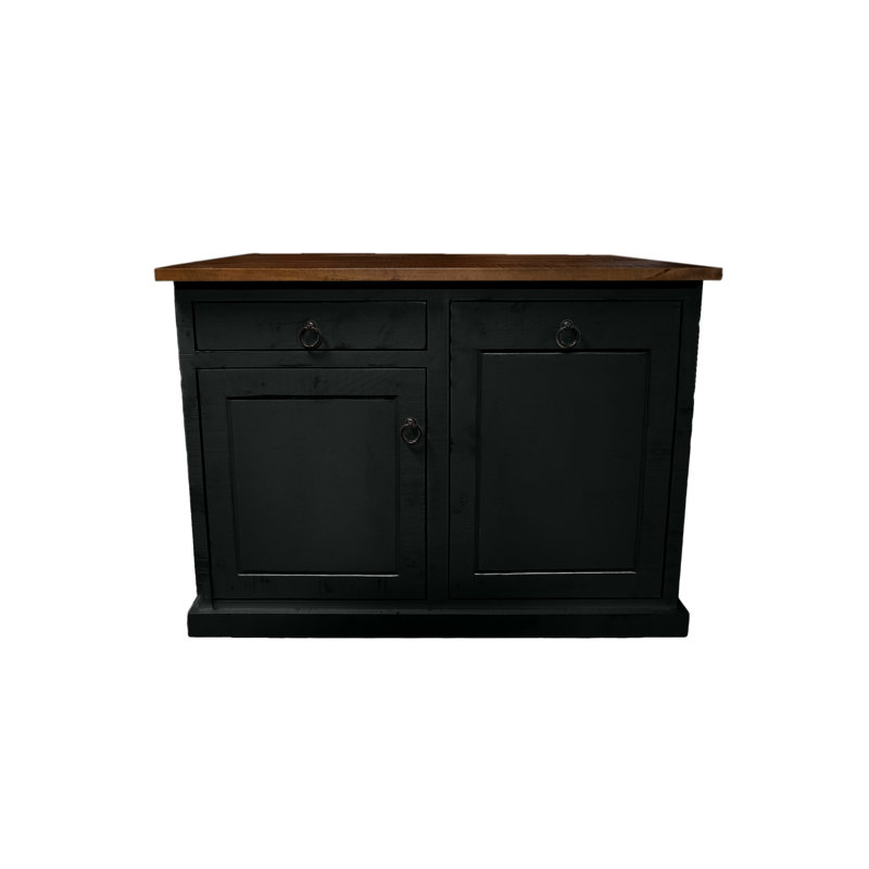 Farmhouse 60" Solid Wood Kicthen Island with trash bin compartment, Black