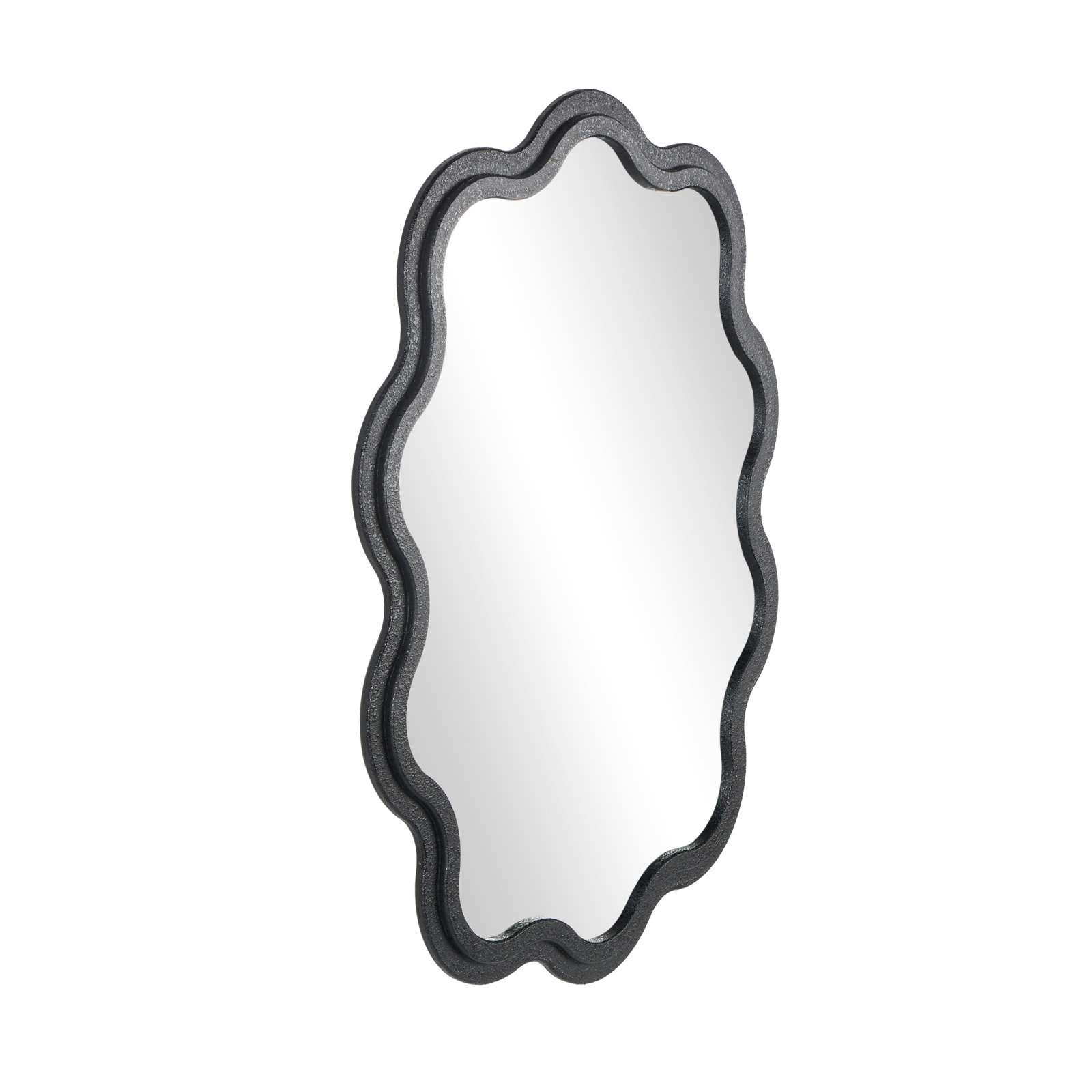 Wood Handmade Wavy Black Room Wall Mirror With Dimensional Carved Frame