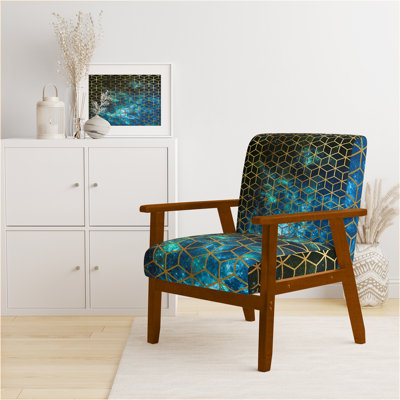 Fedna - Cubes jaunes sur fond cosmique bleu - Fauteuil rembourré d'appoint moderne