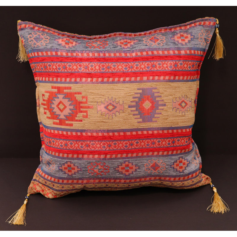 Housse et insert de coussin en chenille Southwestern, Cannelle / Bleu