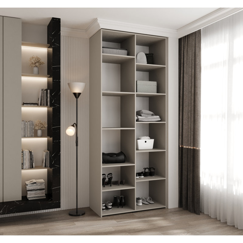 2 Door Manufactured Wood Wardrobe, 245cm H x 100cm W x 40cm D, White Matt/Black Hanlde