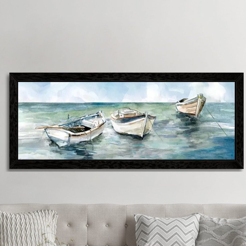 Caught At Low Tide II by Carol Robinson - Panoramic Painting on Canvas, 182.88 cm H x 60.96 cm W, Black Framed