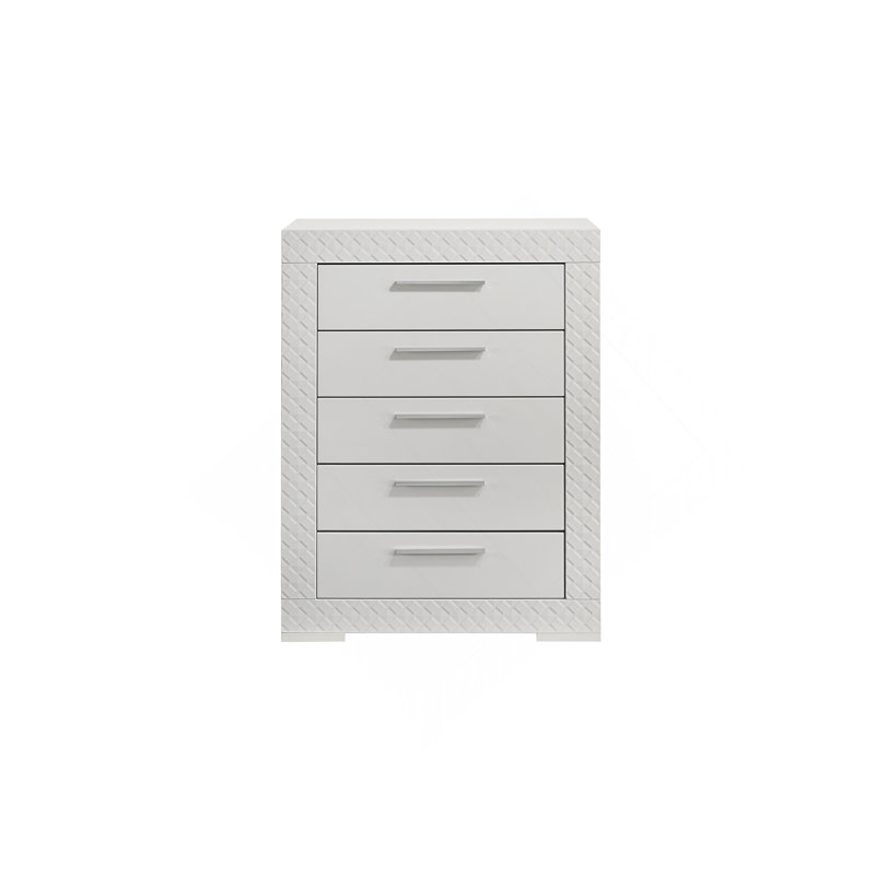 Commode 5 tiroirs en bois de style moderne Blanca