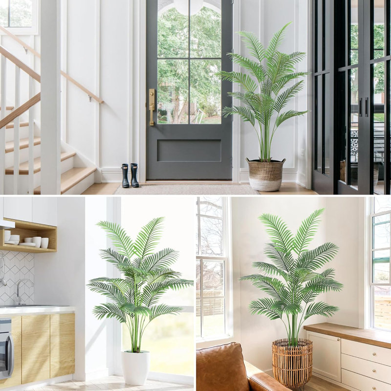 6 ft Artificial Palm Tree with Seagrass Basket, Silk Leaves