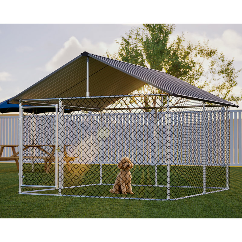Chenil d'extérieur robuste pour chiens de grande taille, cage pour chien en acier enduit de rouille avec toit en métal robuste, verrou sécuritaire
