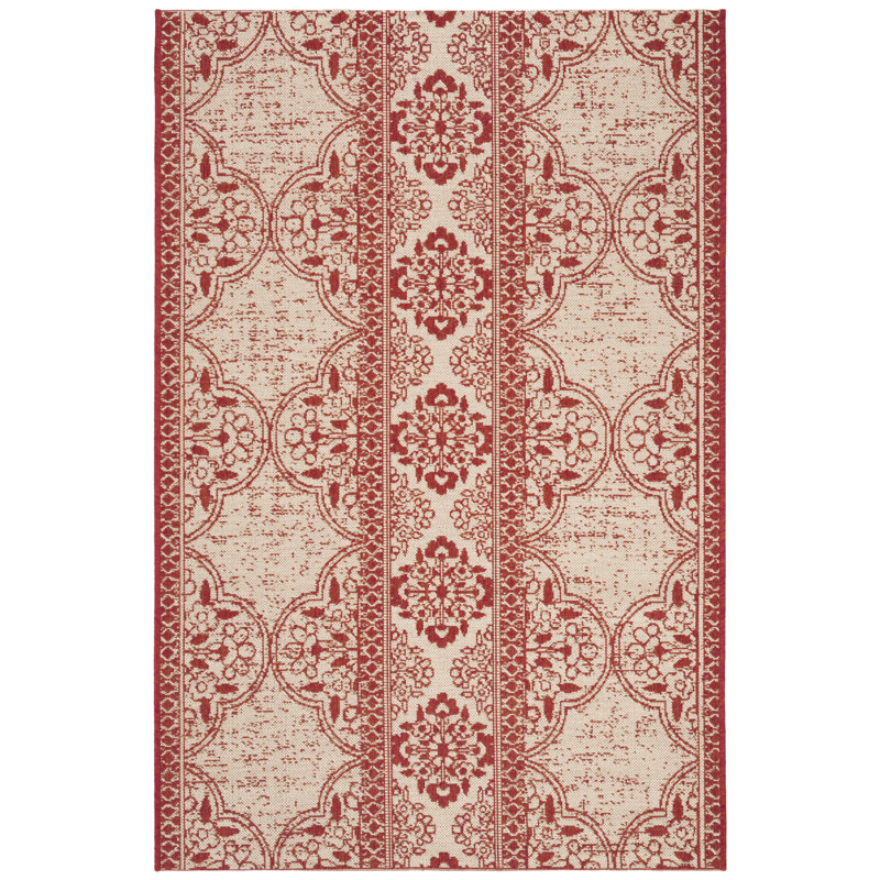 Danya Red/Cream Indoor/Outdoor Area Rug, Rectangle 3' x 5'