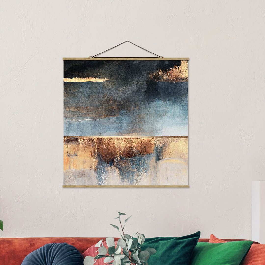 Wandbild Abstract Lake Shore in Gold von Elisabeth Fredriksson