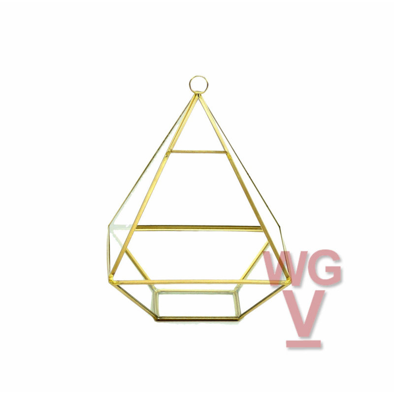 Terrarium en verre nonahedron, Doré vieilli