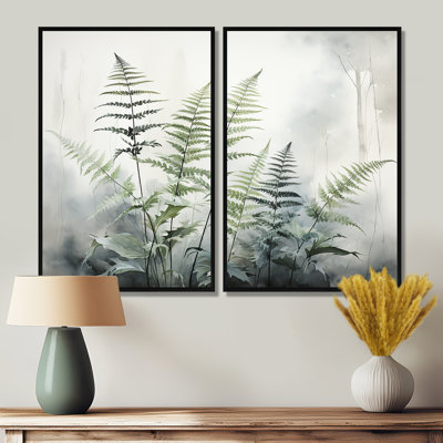 Ferns Silver Whispers II - ensemble d'art mural argenté de 2