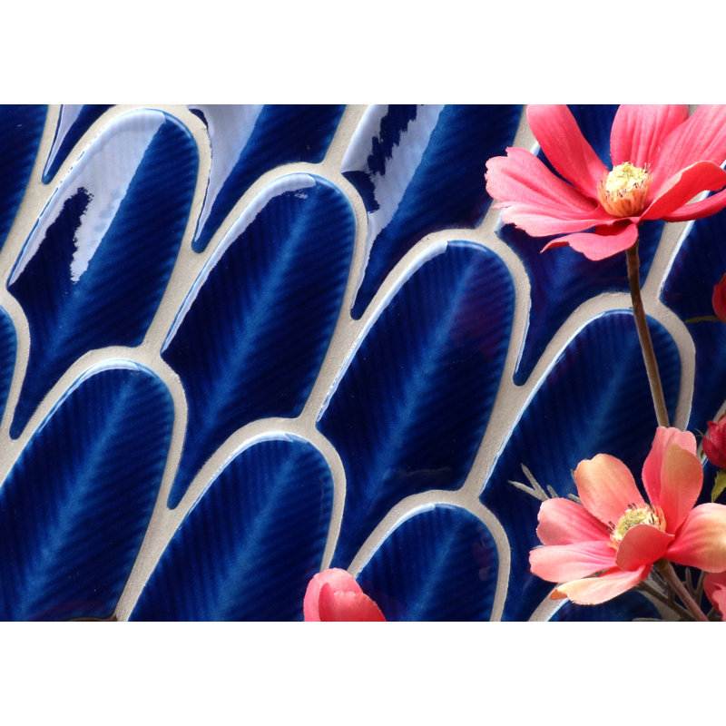 Plumage 2" x 4" 3D Porcelain Mosaic Wall Tile, Blue