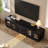 78.7" TV Stand With Arched Glass Doors And Shelves, Mid-century Modern TV Cabinet for TVs Up to 100"-1614388828